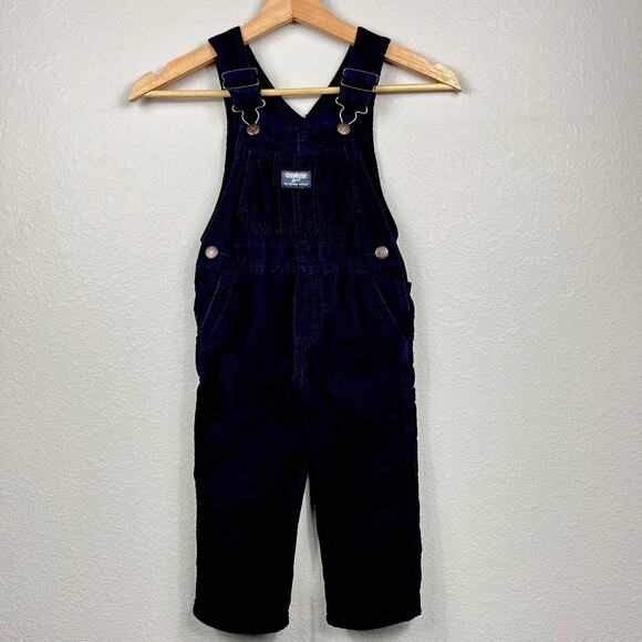 OshKosh B'Gosh Bib Overalls Boys 3T Navy Blue Vestbak Corduroys Farmhand Chores - Picture 1 of 8